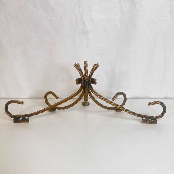 Gold Brass Twisted Rope Wall Sconce Shelf BASE VTG Decorative Regency Victorian - Picture 6 of 7